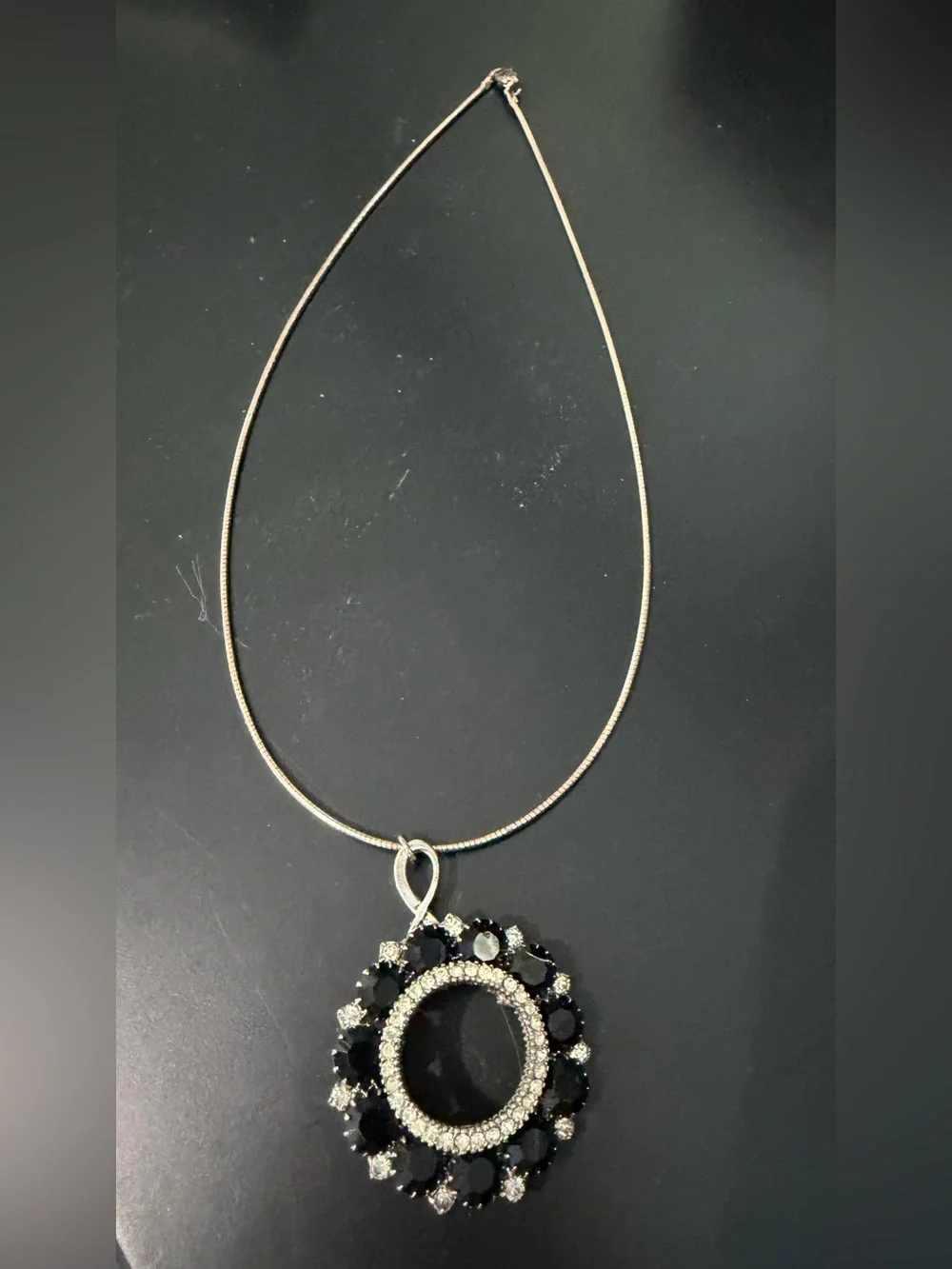 Timeless Black and Clear Crystal Circle Pendant - Women Jewelry